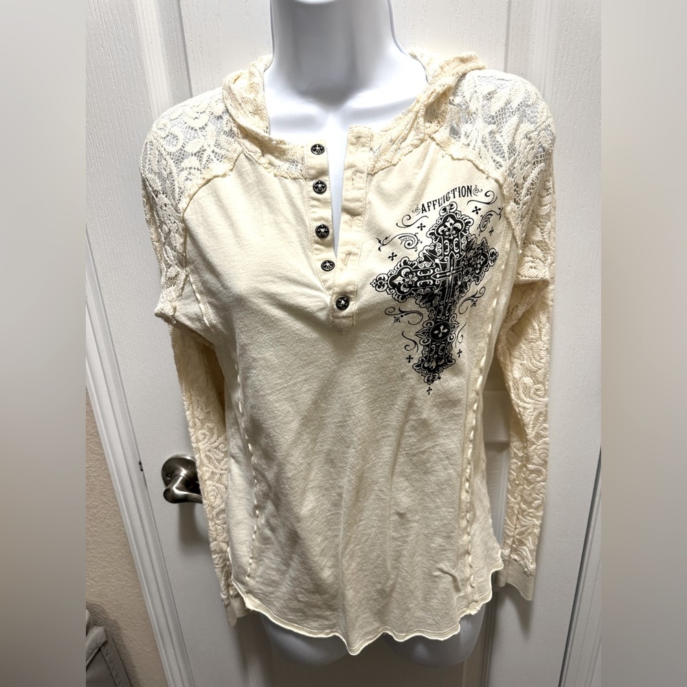 Affliction cream lace long sleeve